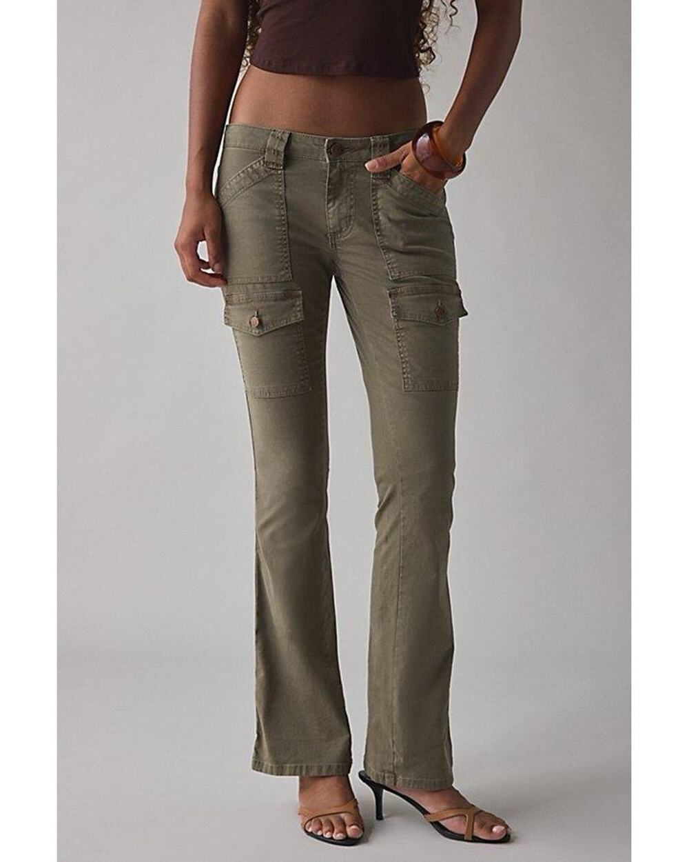 BDG Urban Outfitters Cargo Flare Pants Women 29 Olive Green Low Rise Y2K Cotton